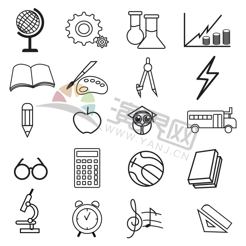 學(xué)習(xí)辦公用品文具實(shí)驗(yàn)器具教育學(xué)校卡通圖標(biāo)合集