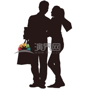 男女情侶購物消費剪影占位符素材