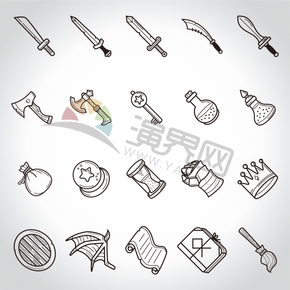  Black sword and axe martial arts tactical force general icon collection