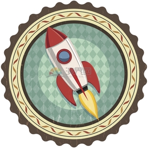 创意设计圆形科技教育航天小火箭卡通图标