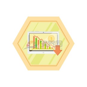 卡通平板數(shù)據表格下降趨勢金幣矢量素材