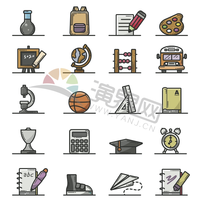 彩色趣味學(xué)習(xí)辦公用品文具實(shí)驗(yàn)器具教育學(xué)?？ㄍ▓D標(biāo)合集