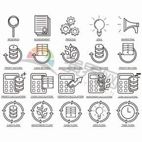黑色線條簡約金融卡通圖標創(chuàng)意元素設(shè)計合集
