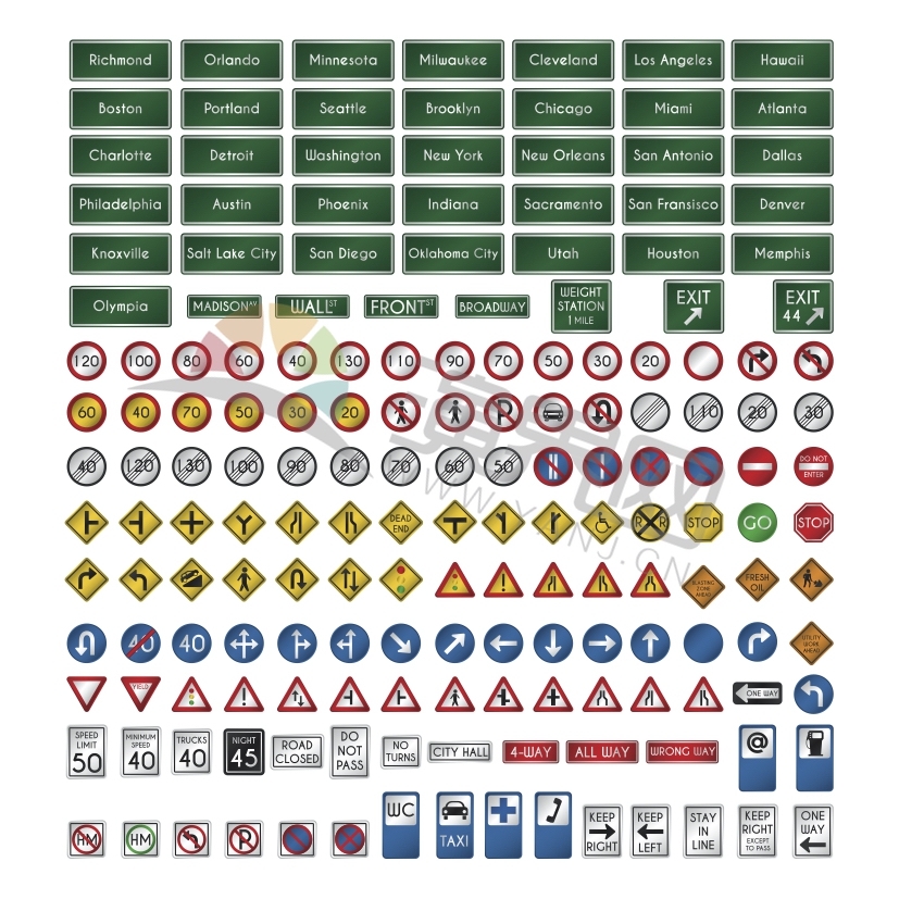 地區(qū)地方名稱道路交通提示指示牌標(biāo)志圖標(biāo)合集
