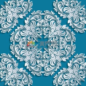  Vector background of white classical pattern on blue background