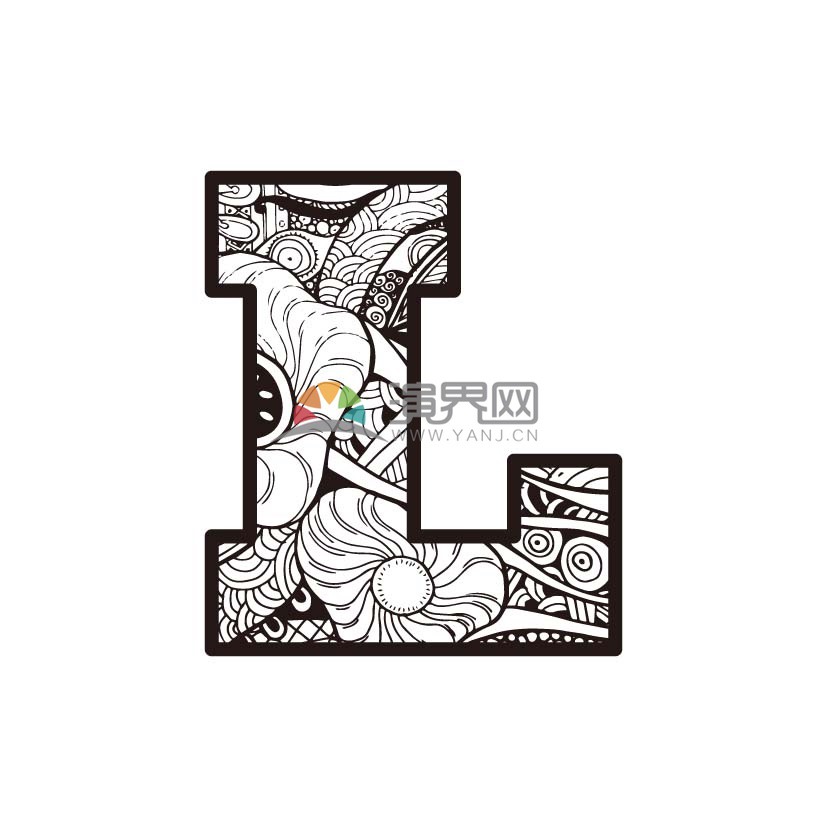 簡約創(chuàng)意設(shè)計線條流暢實用花紋裝飾英文字母L圖案