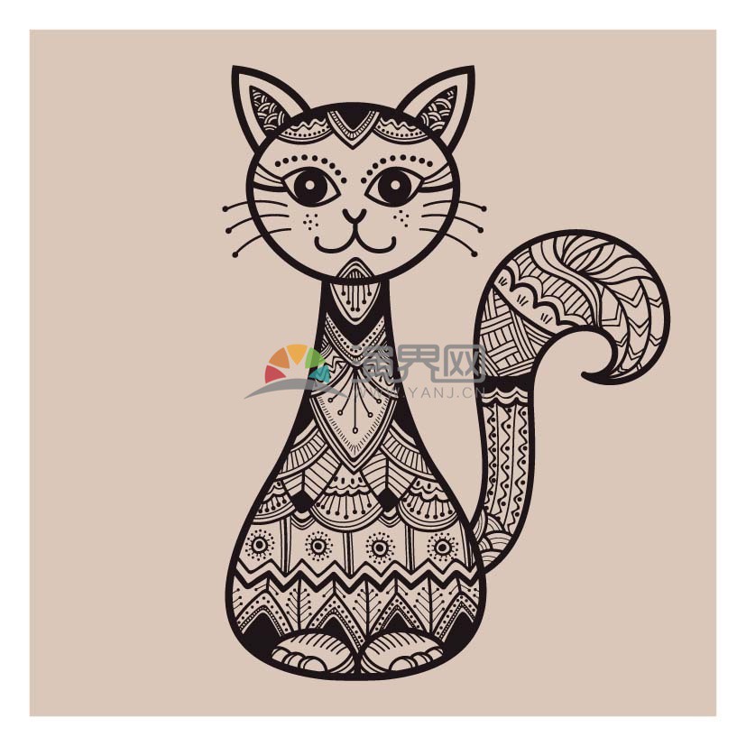 简约创意设计线条流畅实用花纹装饰动物小猫咪图案
