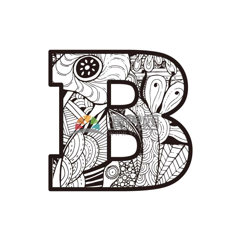 白底黑色植物花卉底紋字母B矢量圖標(biāo)