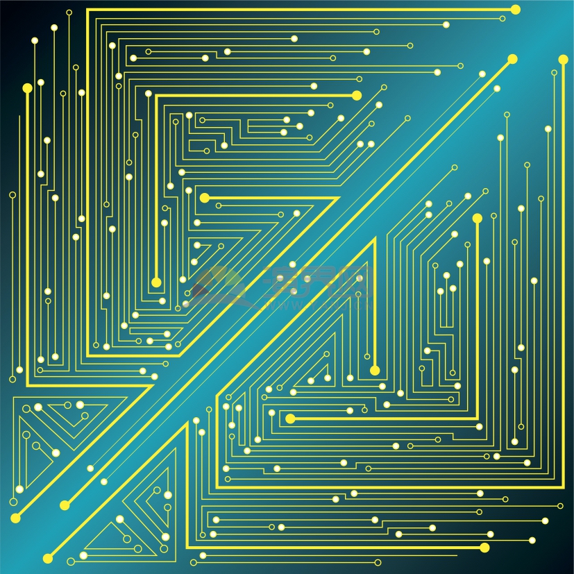 【集成电路矢量素材】科技芯片电路板集成电路线条黄绿对称下载–演界