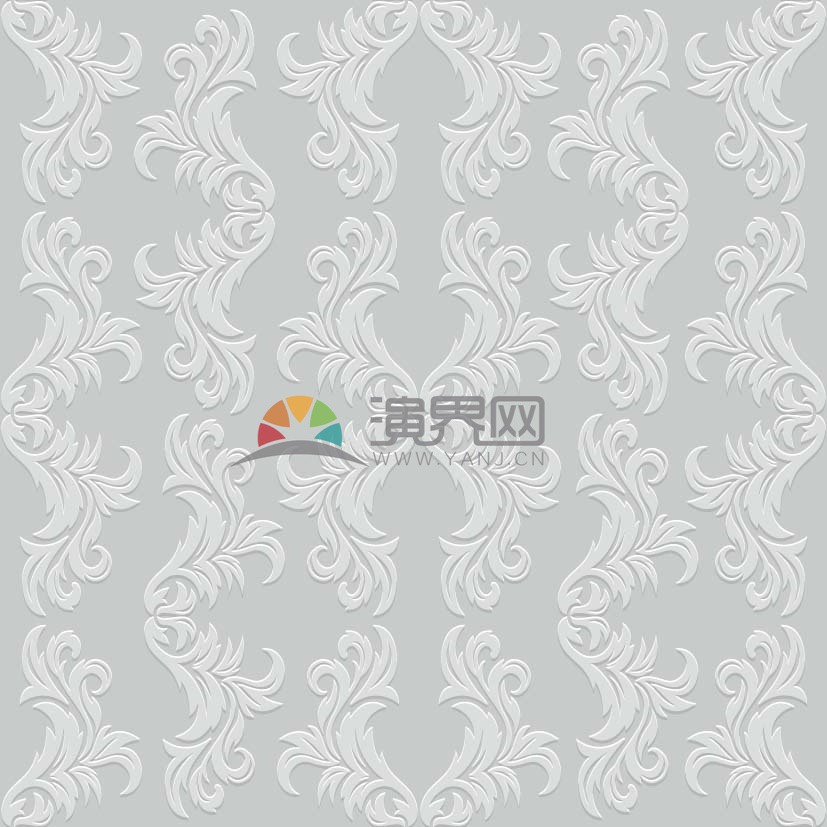 銀灰底浮雕古典羽毛花紋矢量背景圖