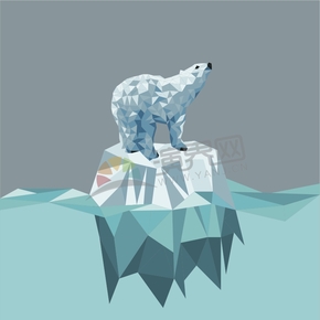 几何图形多边形三角形立体色彩北极熊冰川融化
