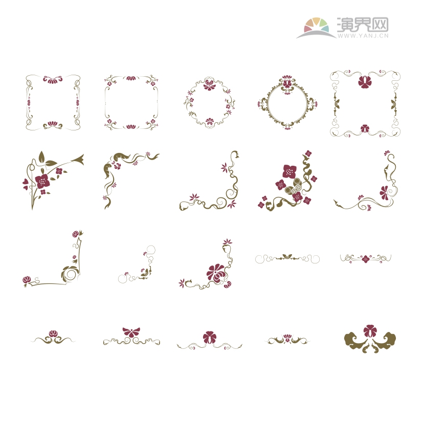 花朵點(diǎn)綴高級(jí)設(shè)計(jì)簡(jiǎn)約實(shí)用黃棕色邊框合集