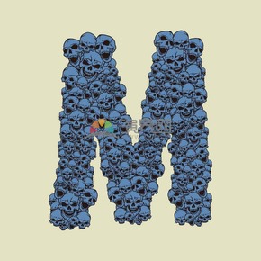 骷髏頭堆積暗藍色字母M