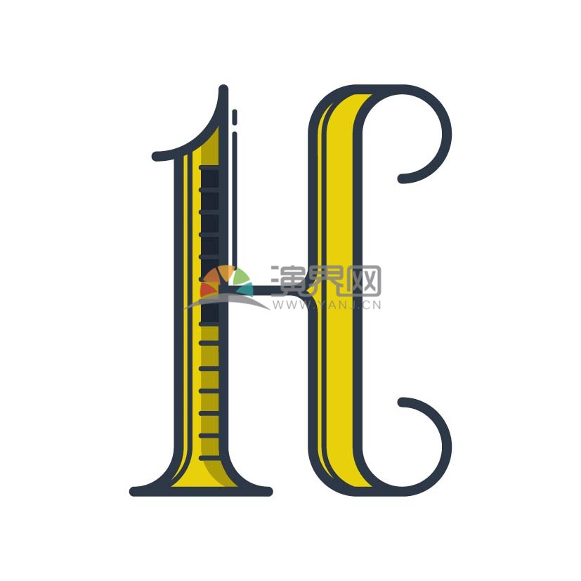 创意黄色直尺字母图标h