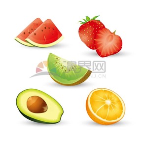  Cartoon watermelon strawberry kiwi avocado orange fruit collection