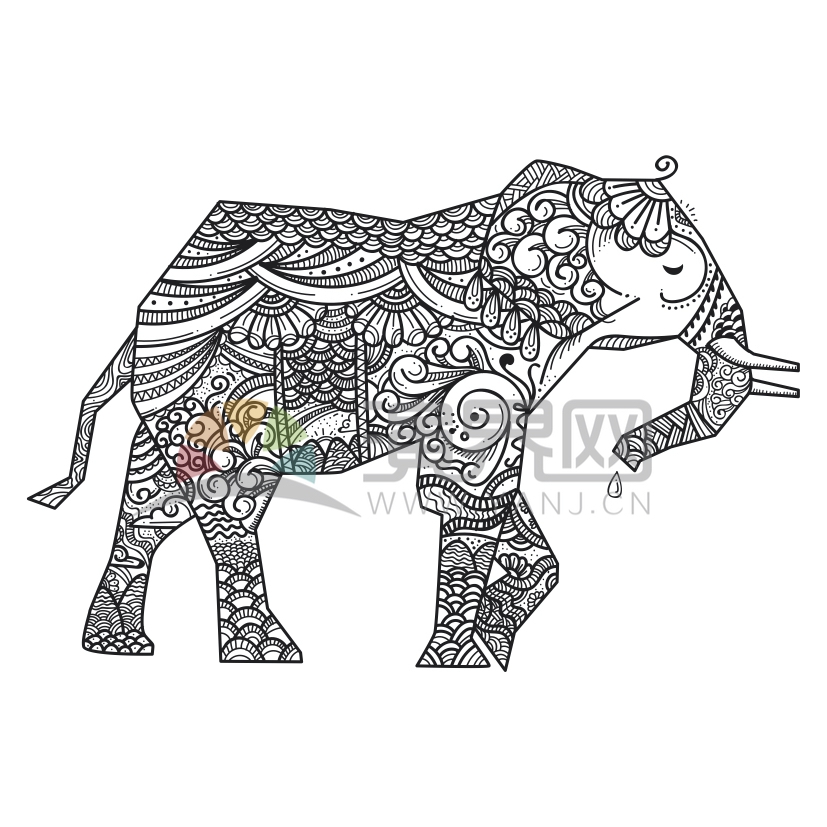 簡(jiǎn)約設(shè)計(jì)線條流暢動(dòng)物花紋紋身裝飾大象圖案