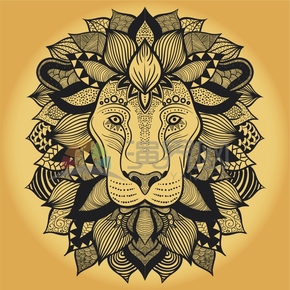  Yellow simple design, smooth lines, tattoo decoration, lion pattern