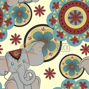  Western style elephant cartoon animal pattern decorative element creative design