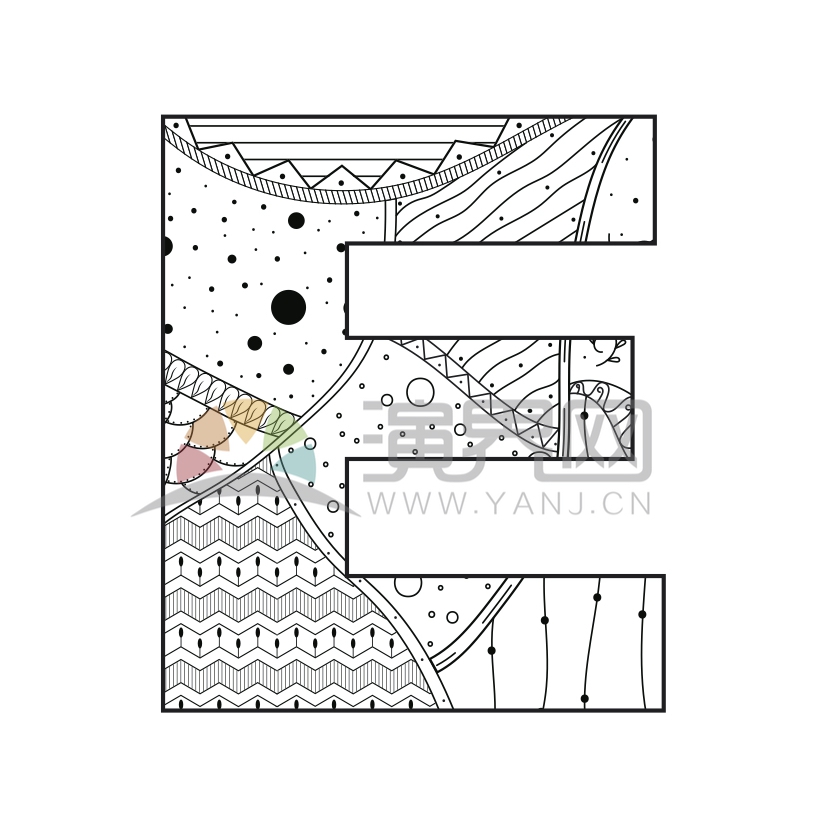 簡約設(shè)計線條流暢實用花紋裝飾英文字母E形狀圖案