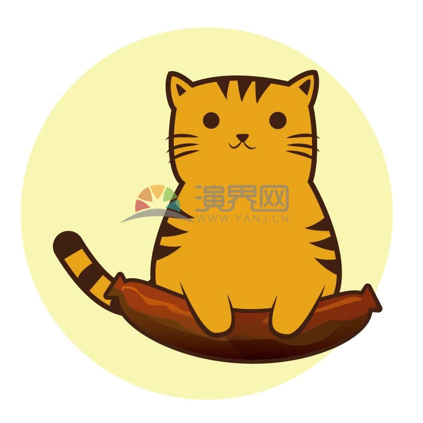 可愛的小貓手里握著香腸