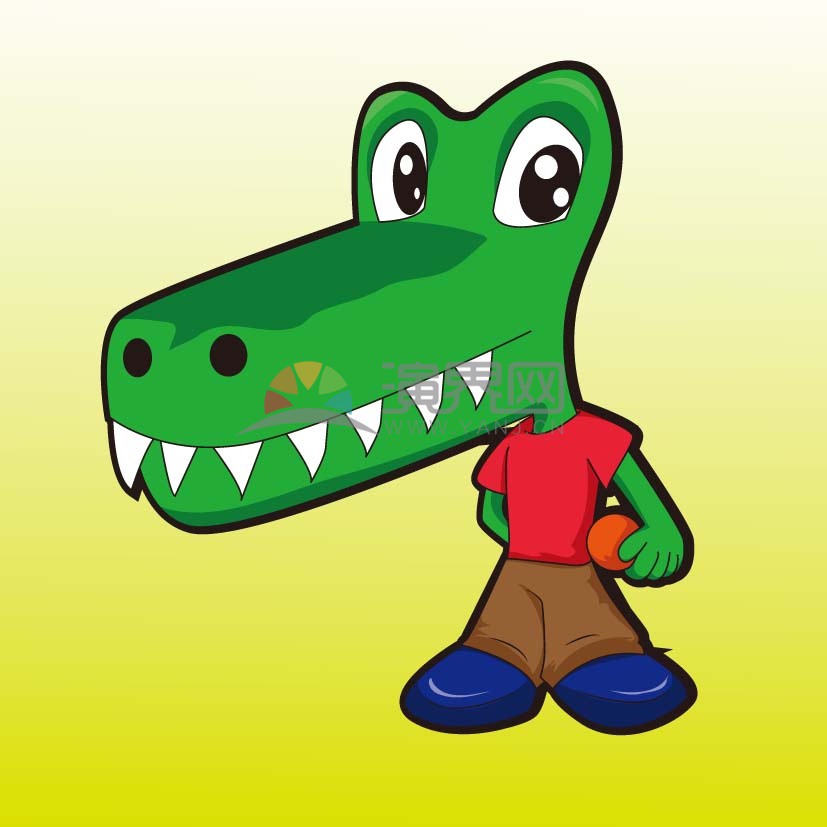 卡通身穿运动装的动物鳄鱼