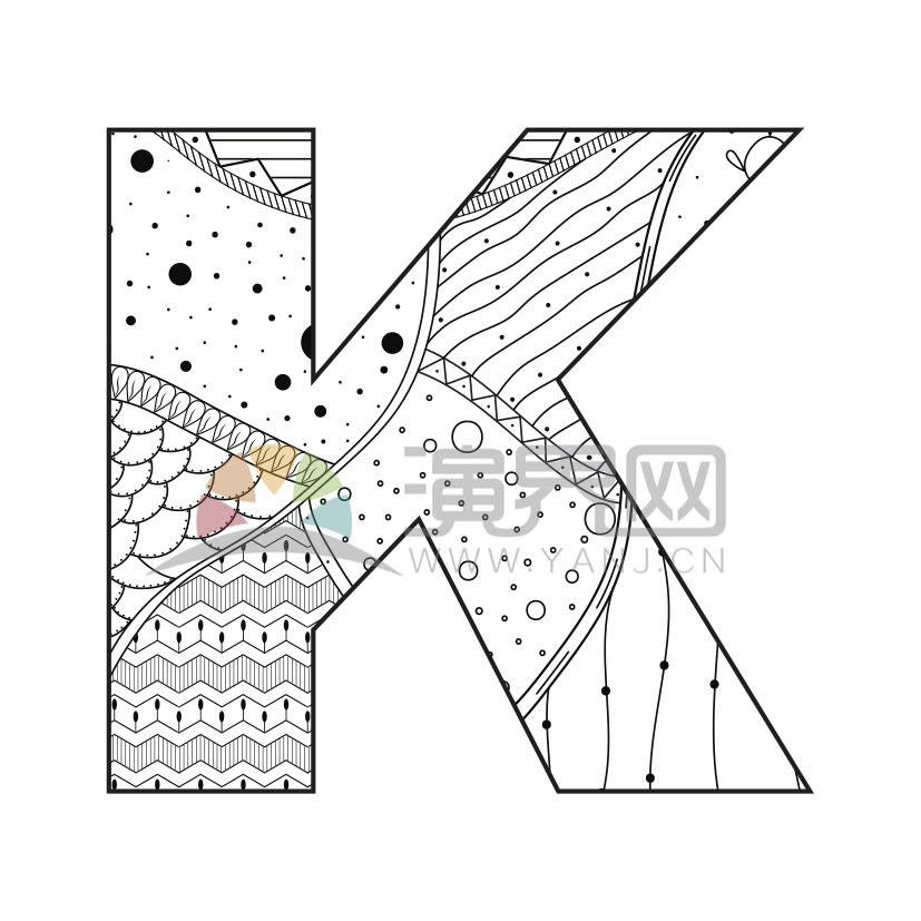 簡(jiǎn)約設(shè)計(jì)線條流暢實(shí)用花紋裝飾英文字母K形狀圖案