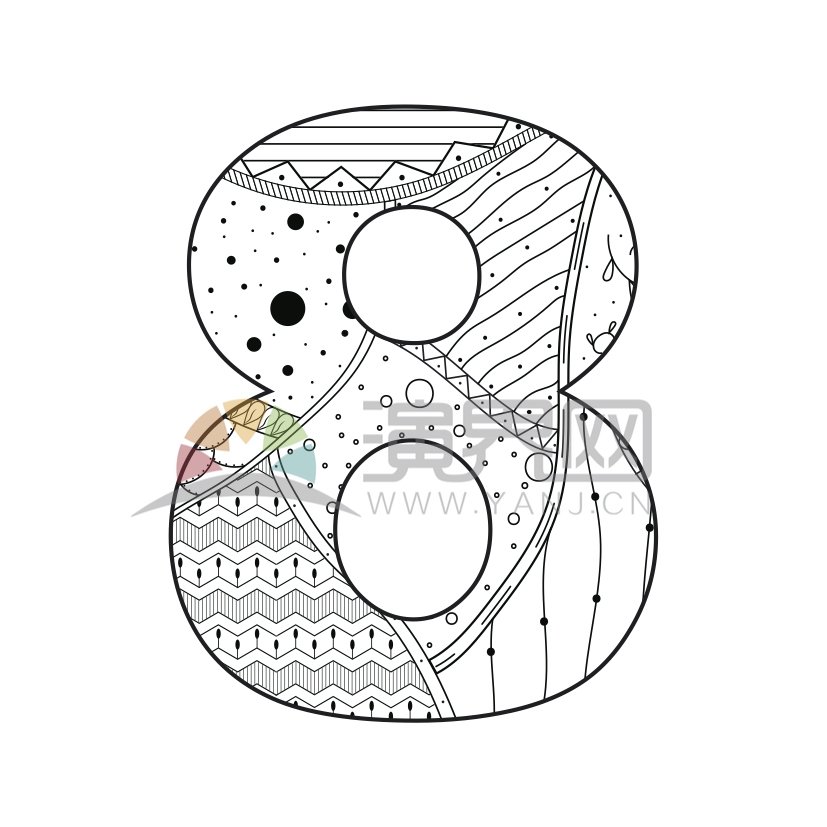 簡約設計線條流暢實用花紋裝飾阿拉伯數(shù)字8形狀圖案
