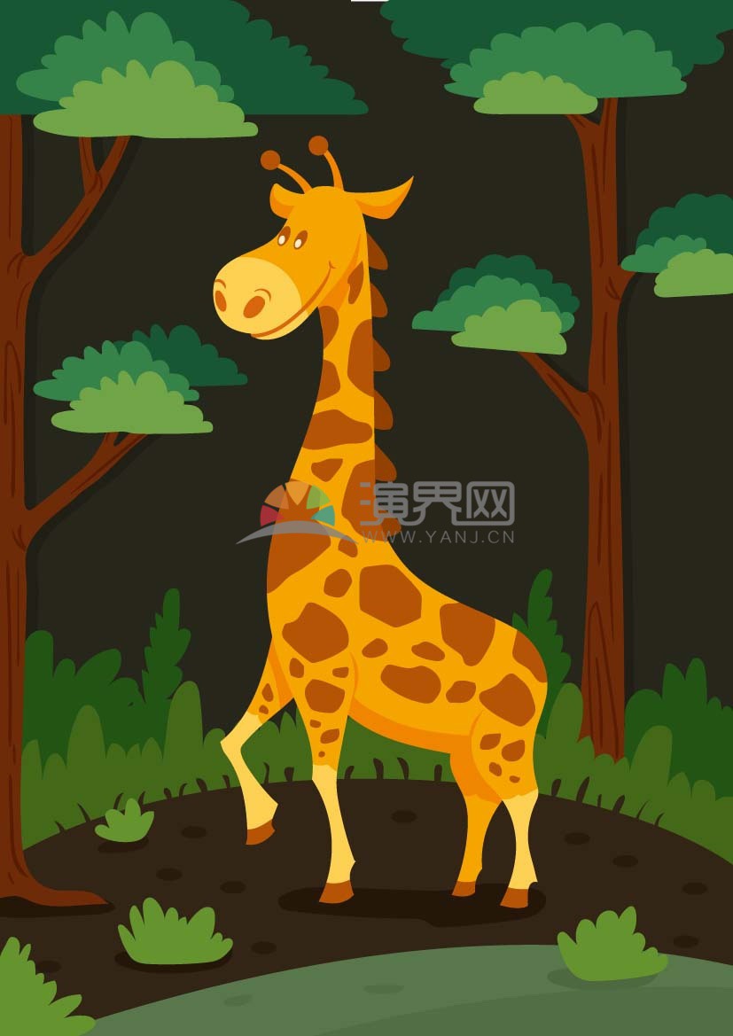 森林长颈鹿插画