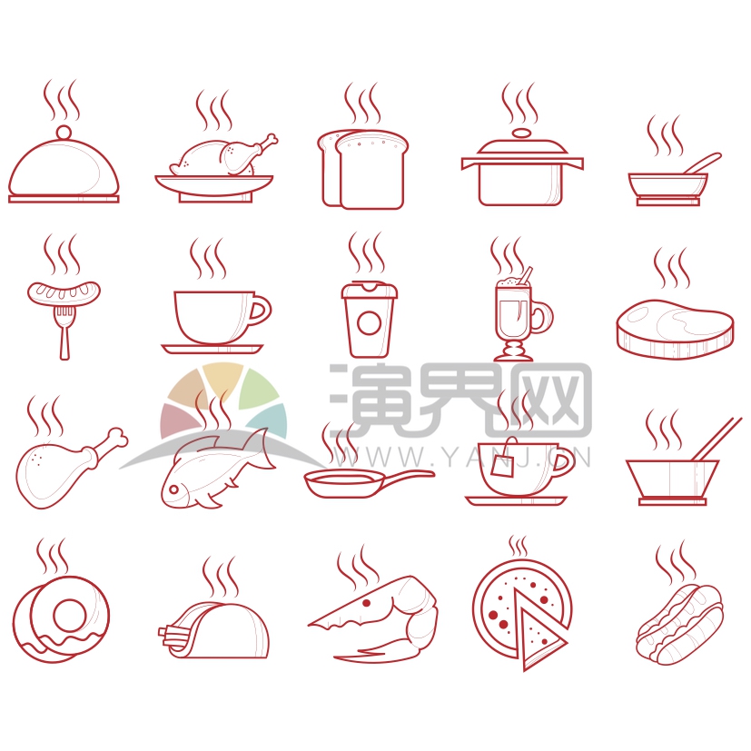 熱乎美食線條簡(jiǎn)易卡通食物創(chuàng)意設(shè)計(jì)