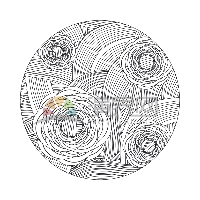 圓形簡約設(shè)計(jì)線條流暢花紋裝飾花朵卡通圖案