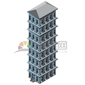 藍色簡約實用高層樓房公寓建筑卡通圖