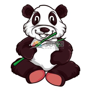 卡通可爱手绘风手拿竹子熊猫素材