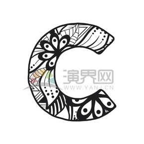 簡約設(shè)計線條流暢實(shí)用花紋裝飾英文字母C形狀圖案