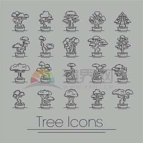  Simple design, smooth lines, decorative patterns, cartoon patterns collection of trees