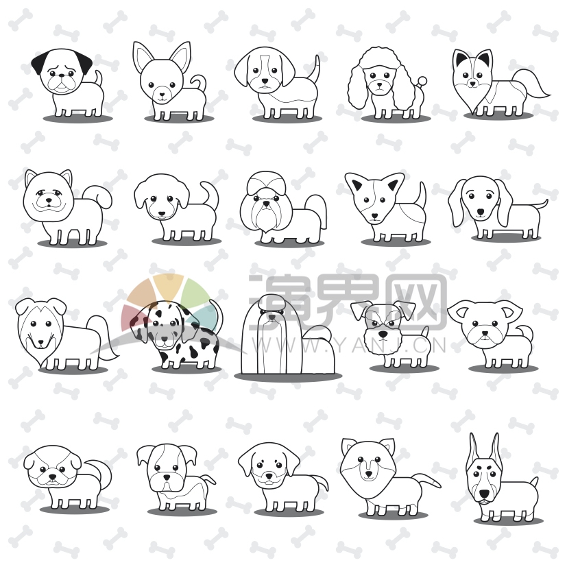 簡約可愛設(shè)計(jì)線條流暢寵物小狗卡通圖案合集