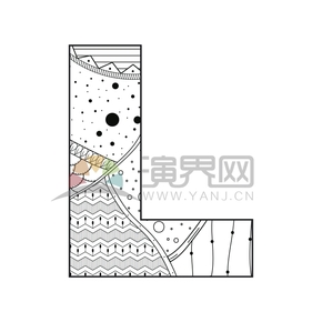 簡約設(shè)計線條流暢實(shí)用花紋裝飾英文字母L形狀圖案