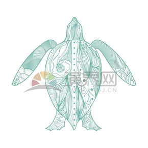 簡約設(shè)計綠色線條流暢花紋裝飾小烏龜圖案