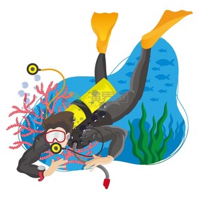  Funny, lively, vivid cartoon of submarine diving