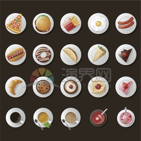  Creative Design Collection of Cartoon Food Elements on Brown Background