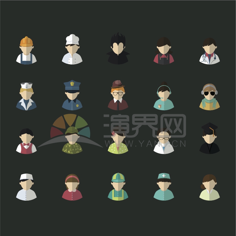 黑色背景多種職位卡通人物元素創(chuàng)意設(shè)計合集
