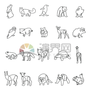 20種動物黑色簡單線條卡通動物元素創(chuàng)意設計