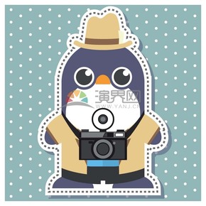  A penguin with a camera in a flat style