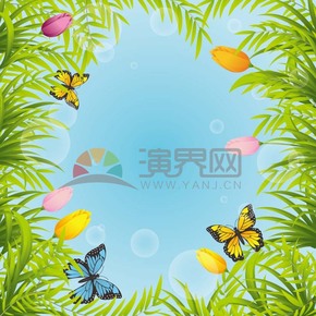  Flowers, butterflies, leaves background