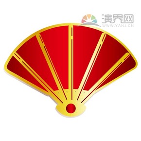 紅色扇子喜慶春節(jié)過(guò)大年拜年祝福卡通圖