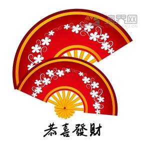 紅色喜慶扇子春節(jié)過(guò)大年拜年祝福恭喜發(fā)財(cái)卡通圖