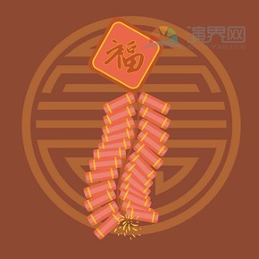 紅色鞭炮喜慶春節(jié)過(guò)大年拜年祝福卡通圖