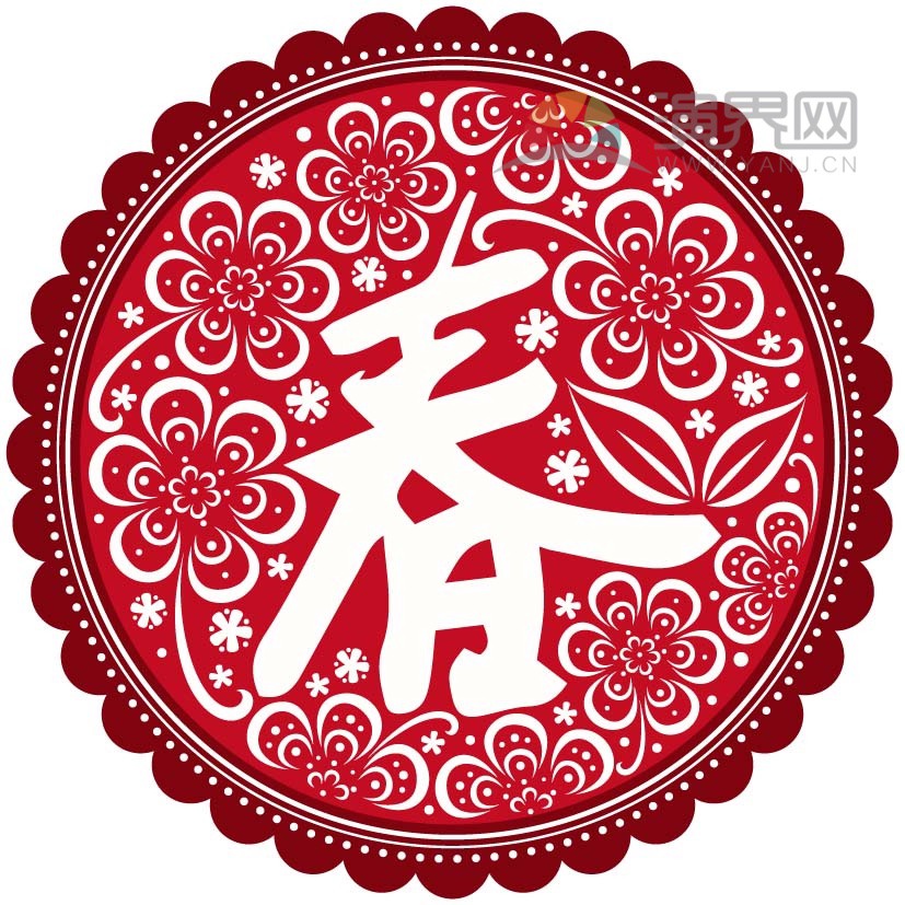 紅色春字窗花喜慶春節(jié)過(guò)大年拜年祝福卡通圖