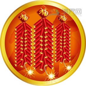 紅色鞭炮喜慶春節(jié)過(guò)大年拜年祝福卡通圖