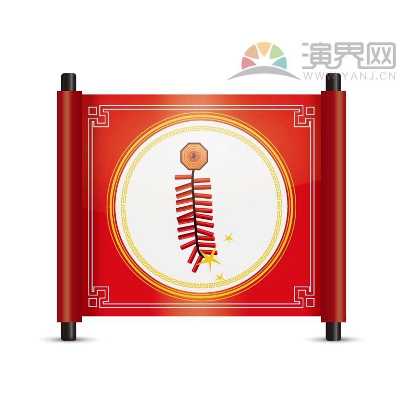 紅色鞭炮喜慶春節(jié)過(guò)大年拜年祝福卡通圖