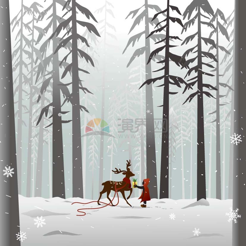  Winter Snow Christmas Deer Children and Deer Scenery Background